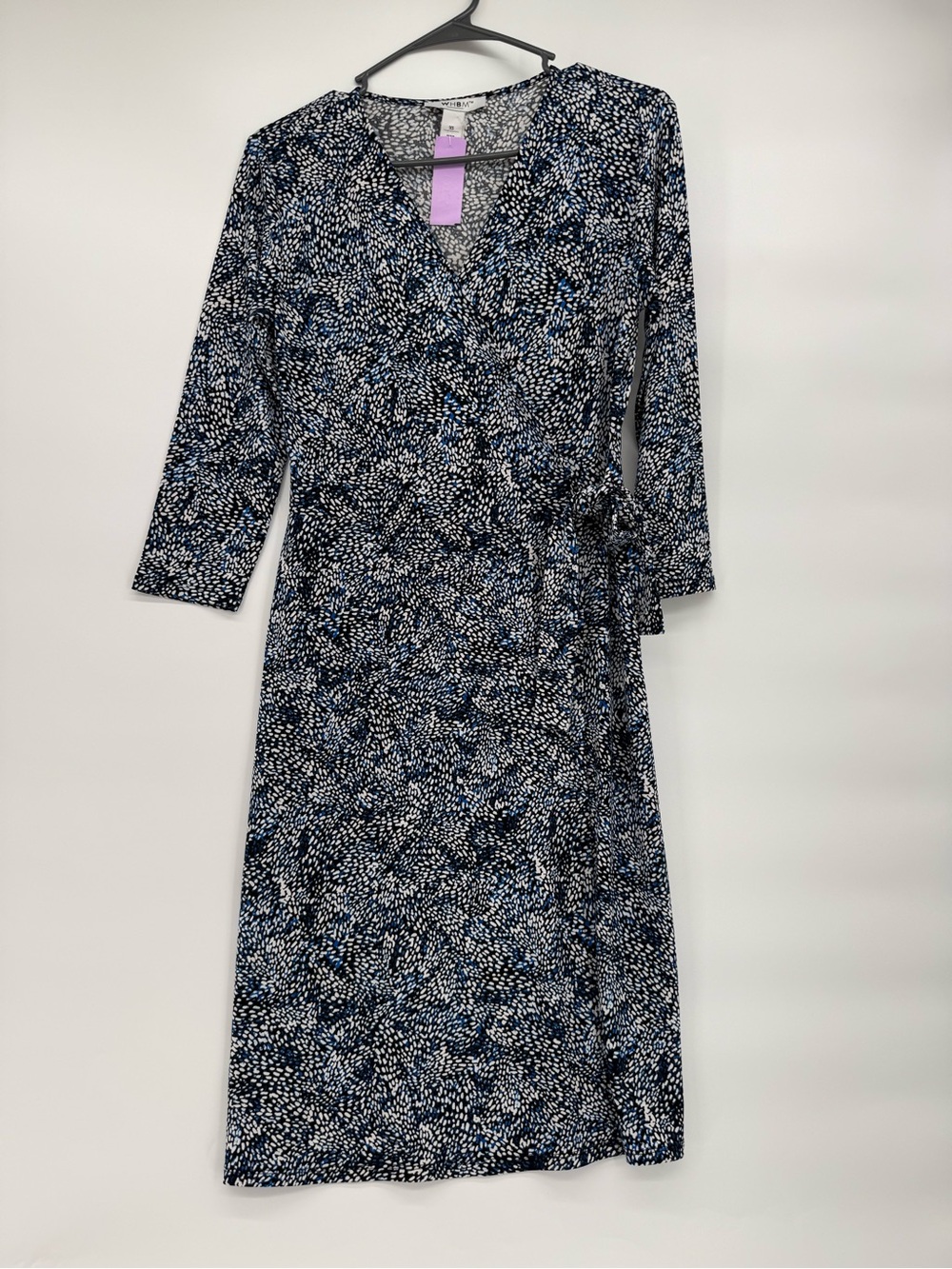 White House Black Market Navy & White Printed 3/4 Sleeve Wrap Midi Dress